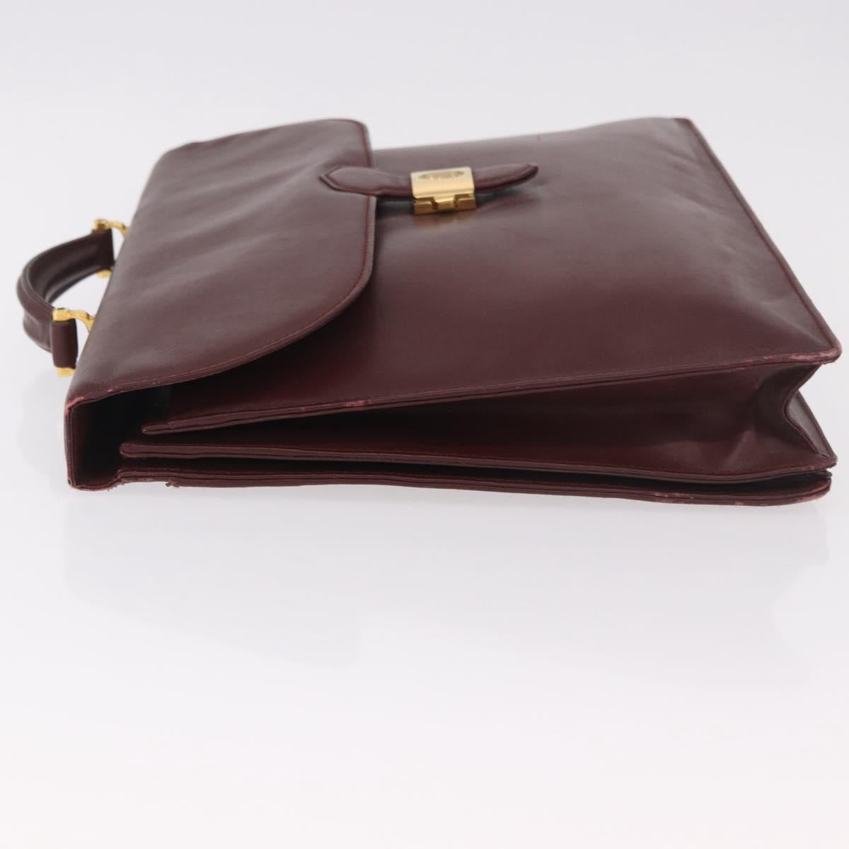 CARTIER Must Line Business Bag Leather Bordeaux Gold Auth gh2171