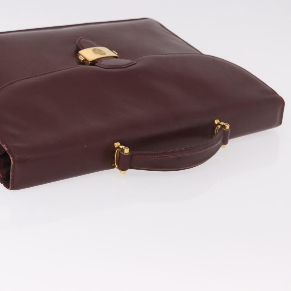 CARTIER Must Line Business Bag Leather Bordeaux Gold Auth gh2171