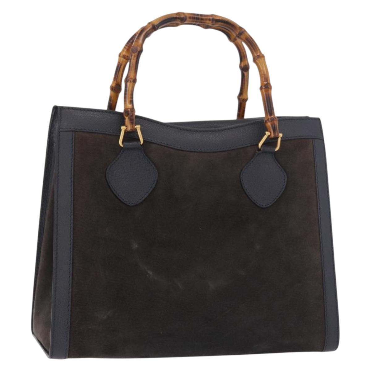 GUCCI Bamboo Tote Bag Suede Navy Gold 002 2853 0260 0 Auth gh2172