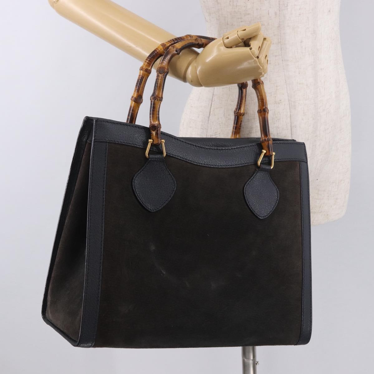 GUCCI Bamboo Tote Bag Suede Navy Gold 002 2853 0260 0 Auth gh2172