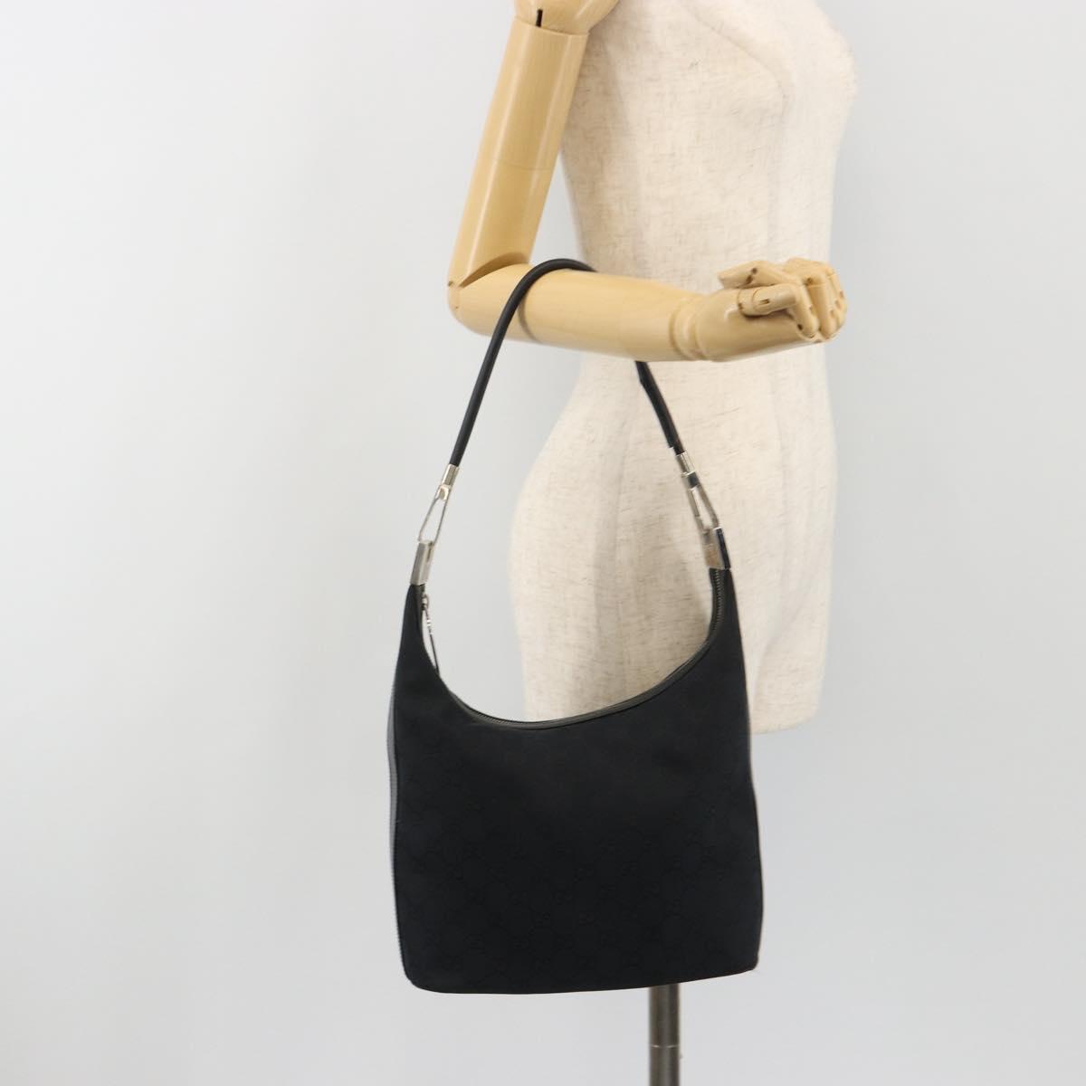 GUCCI GG Canvas Shoulder Bag Black Silver 001 3814 3754 Auth gh2173