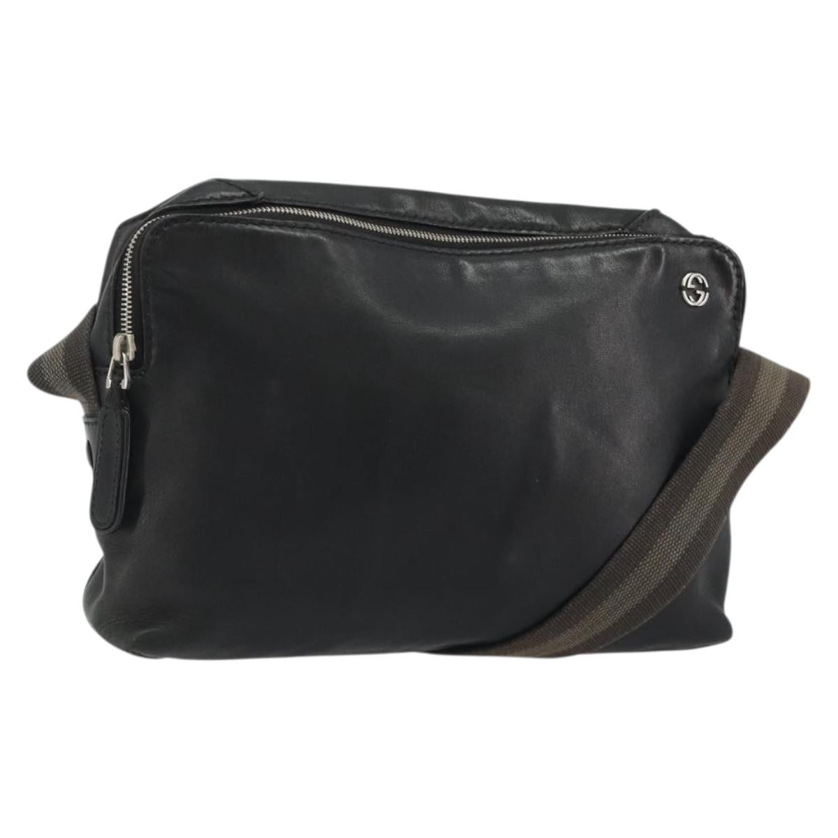 GUCCI Shoulder Bag Leather Black Silver Auth gh2174
