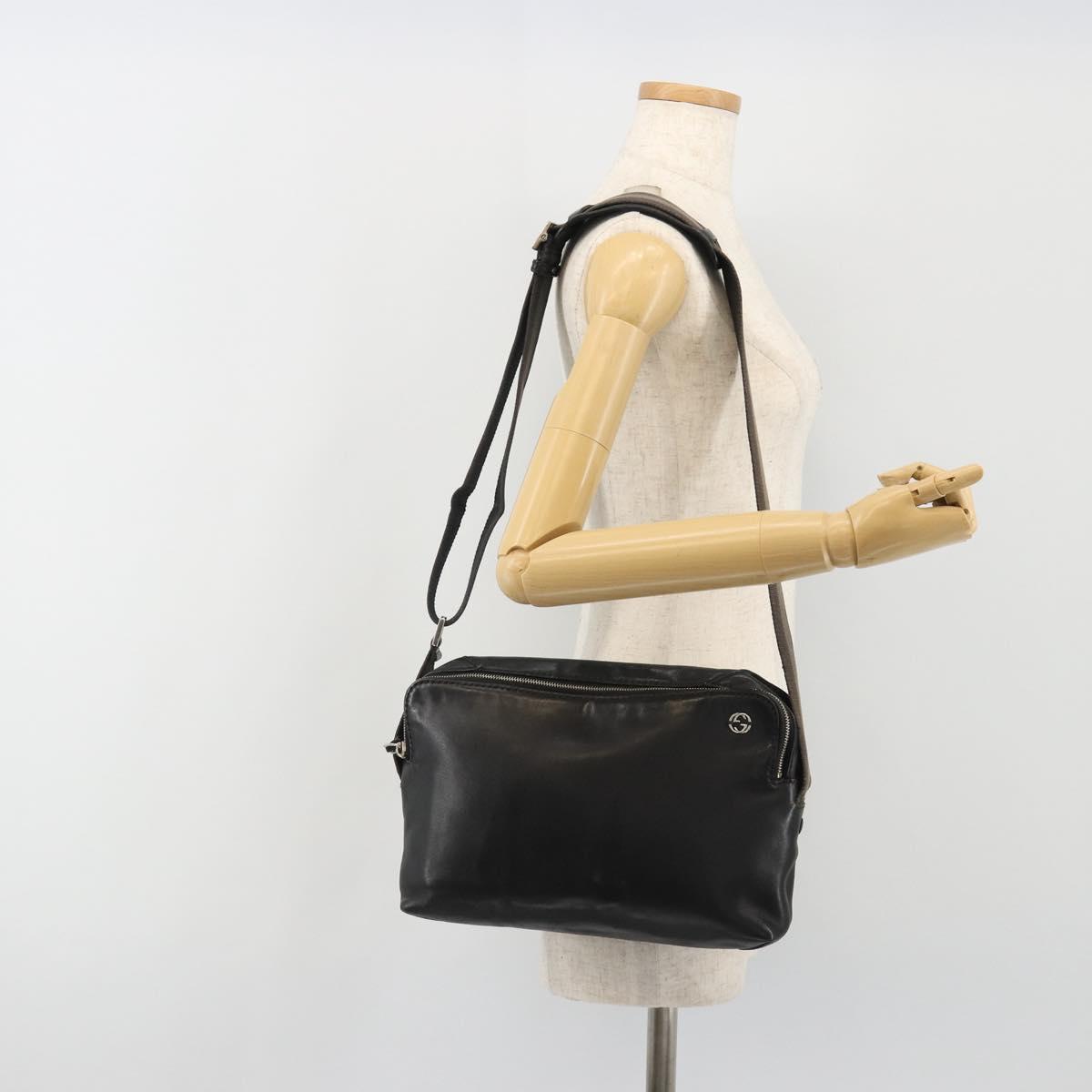 GUCCI Shoulder Bag Leather Black Silver Auth gh2174