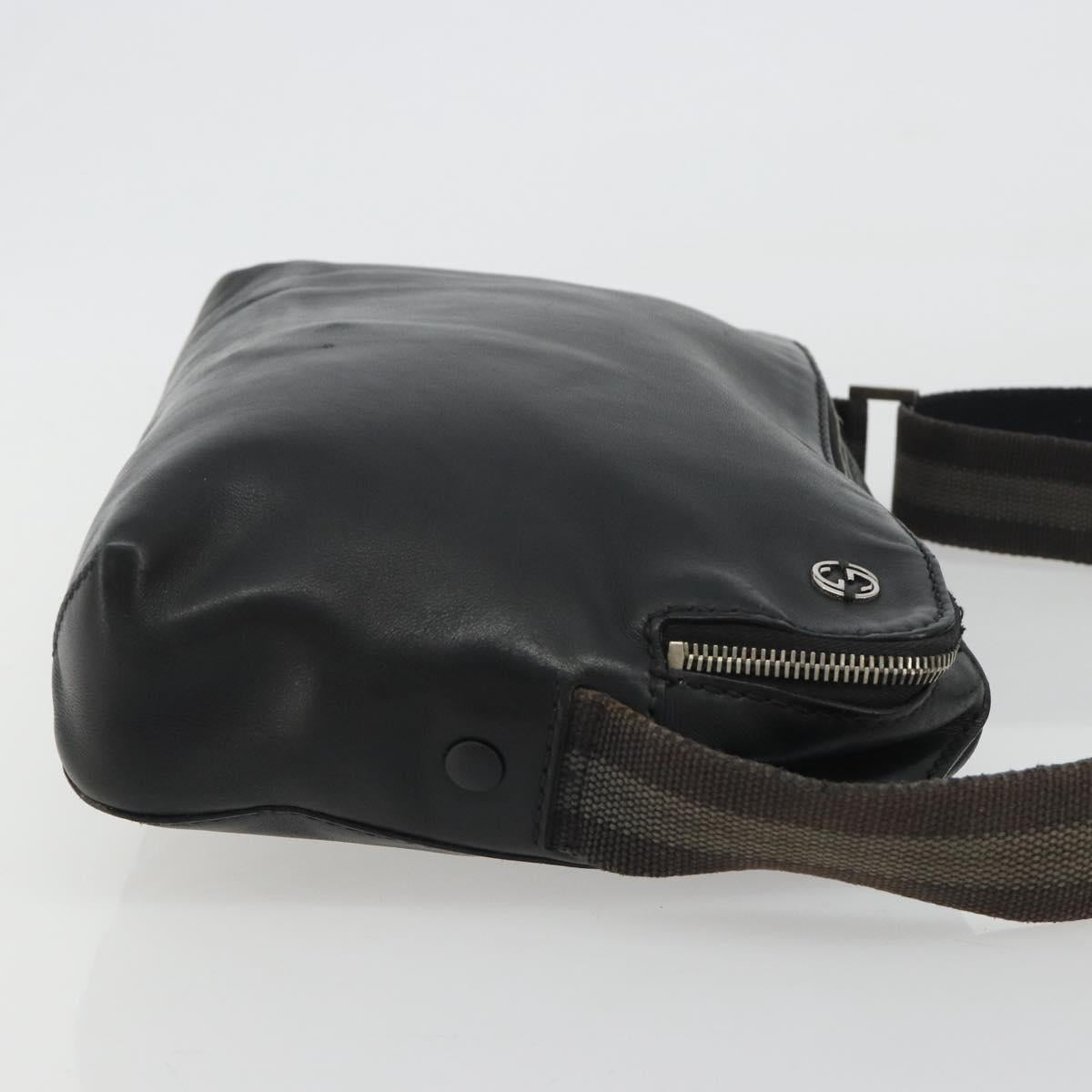 GUCCI Shoulder Bag Leather Black Silver Auth gh2174