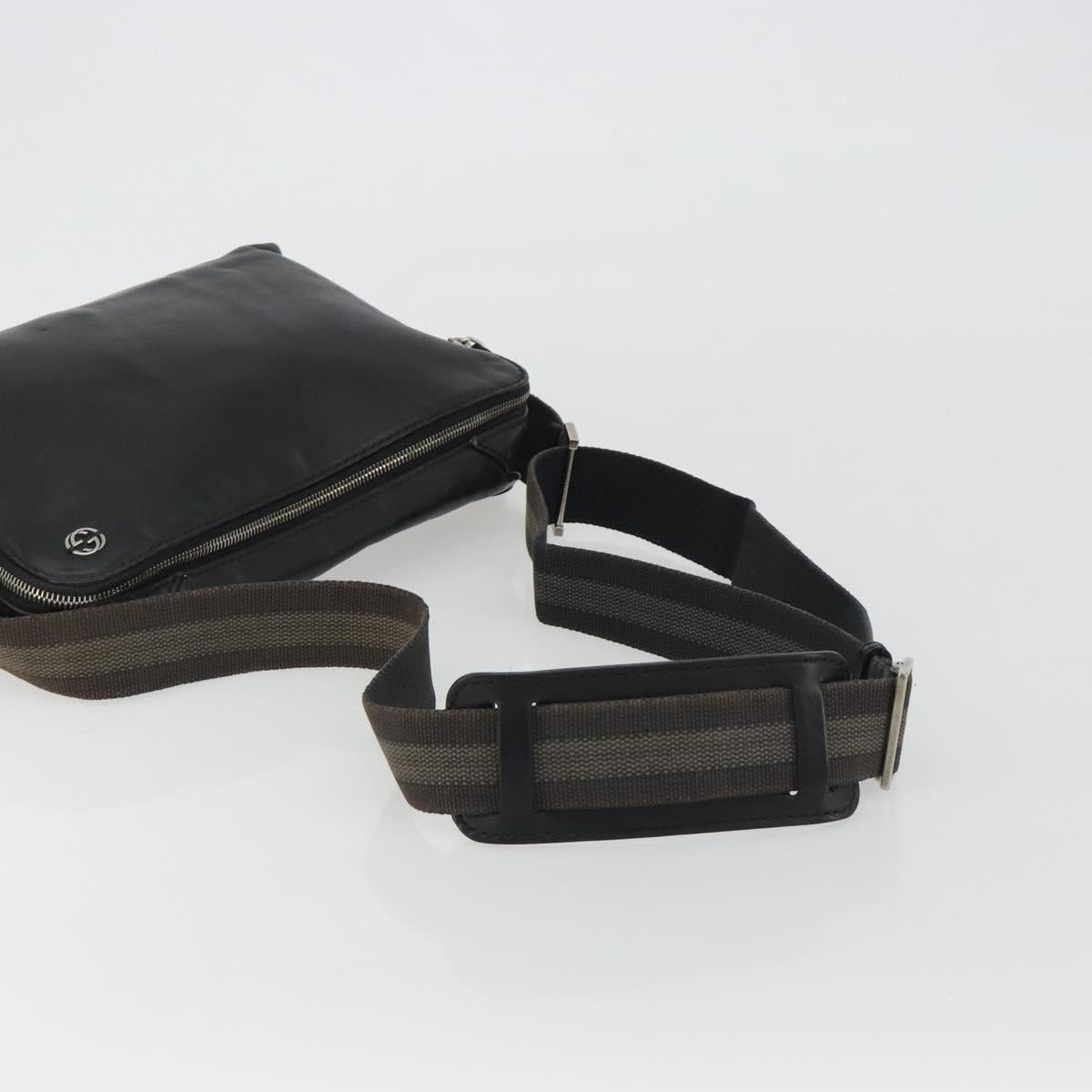 GUCCI Shoulder Bag Leather Black Silver Auth gh2174