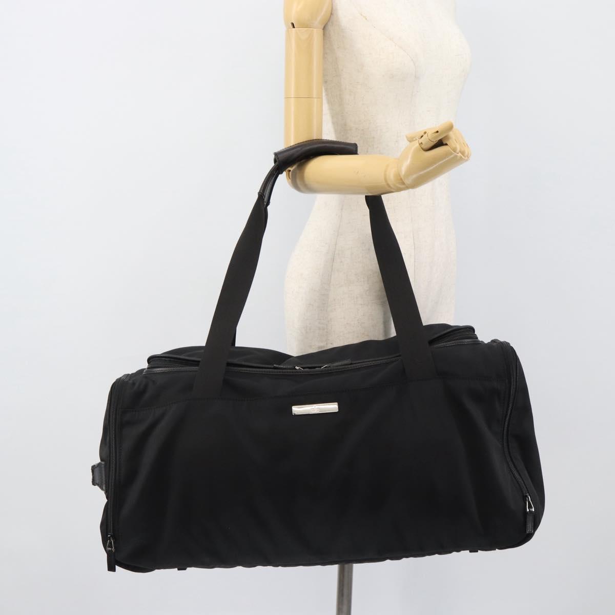 GUCCI Boston Bag Canvas Black Silver Auth gh2175