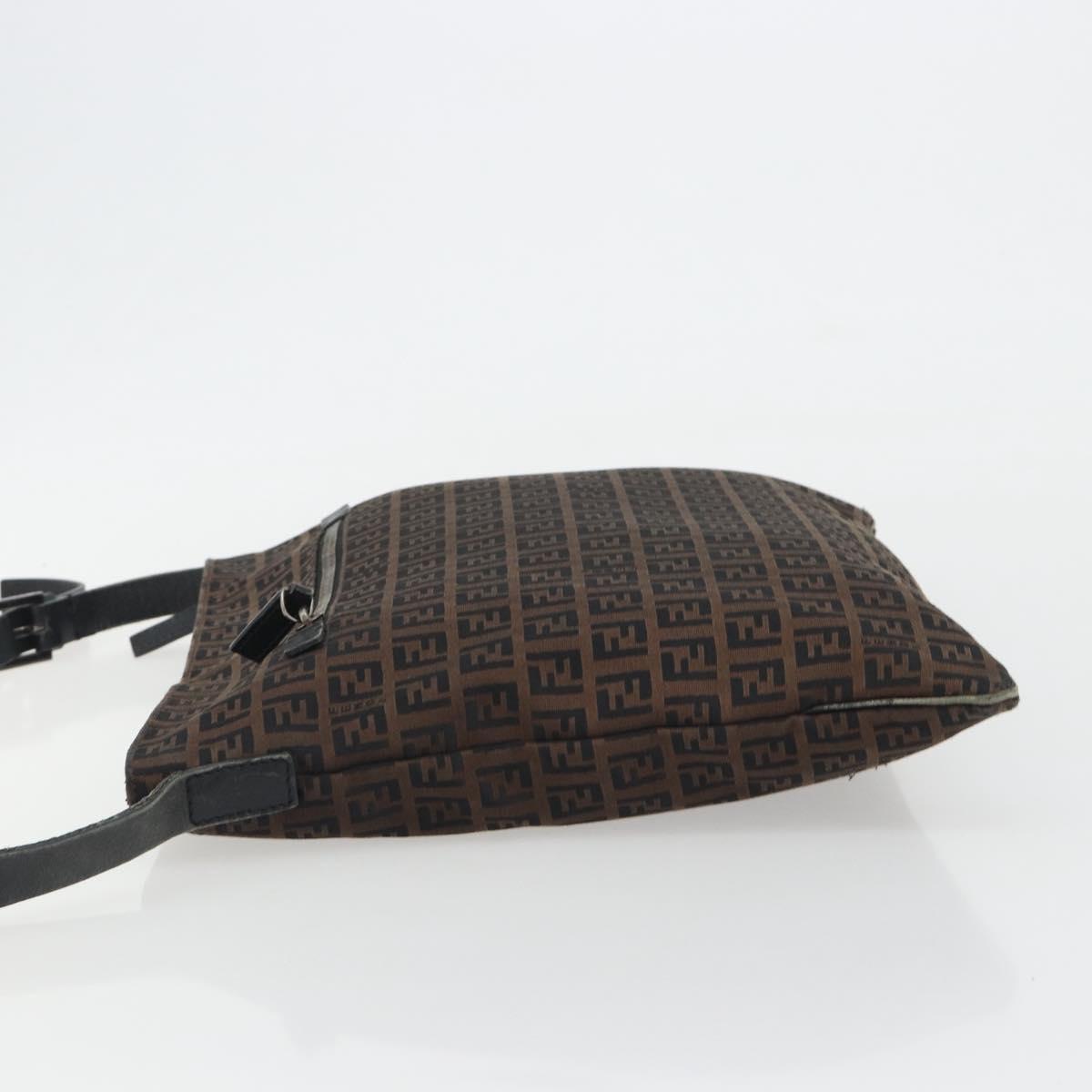 FENDI Zucchino Canvas Shoulder Bag Brown Auth gh2178