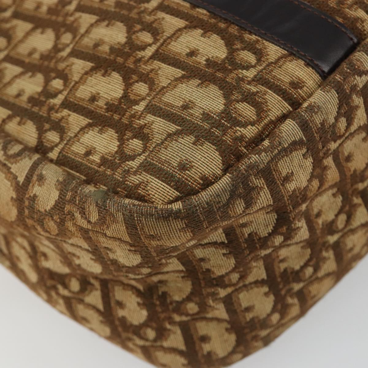 Christian Dior Trotter Canvas Hand Bag Brown Gold Auth gh2185