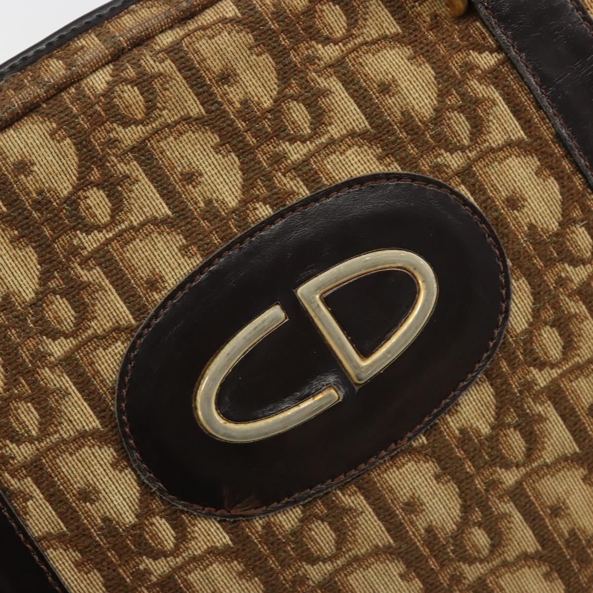 Christian Dior Trotter Canvas Hand Bag Brown Gold Auth gh2185