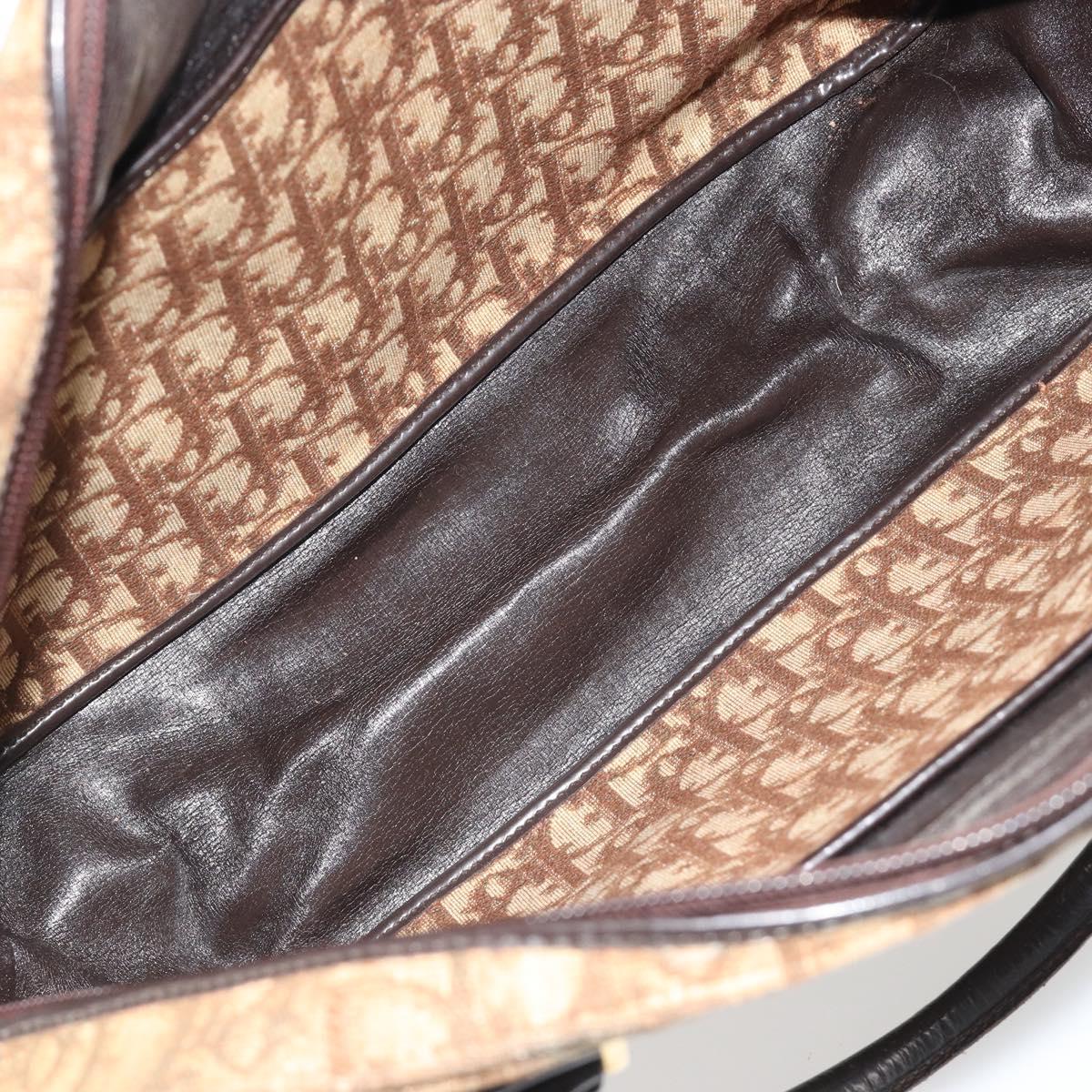 Christian Dior Trotter Canvas Hand Bag Brown Gold Auth gh2185