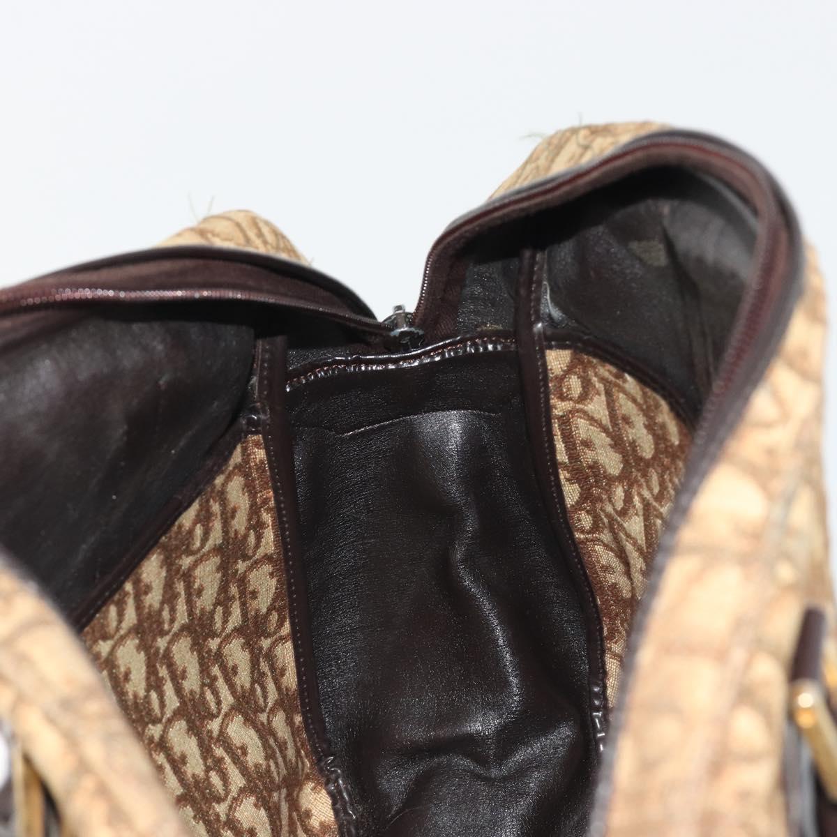 Christian Dior Trotter Canvas Hand Bag Brown Gold Auth gh2185