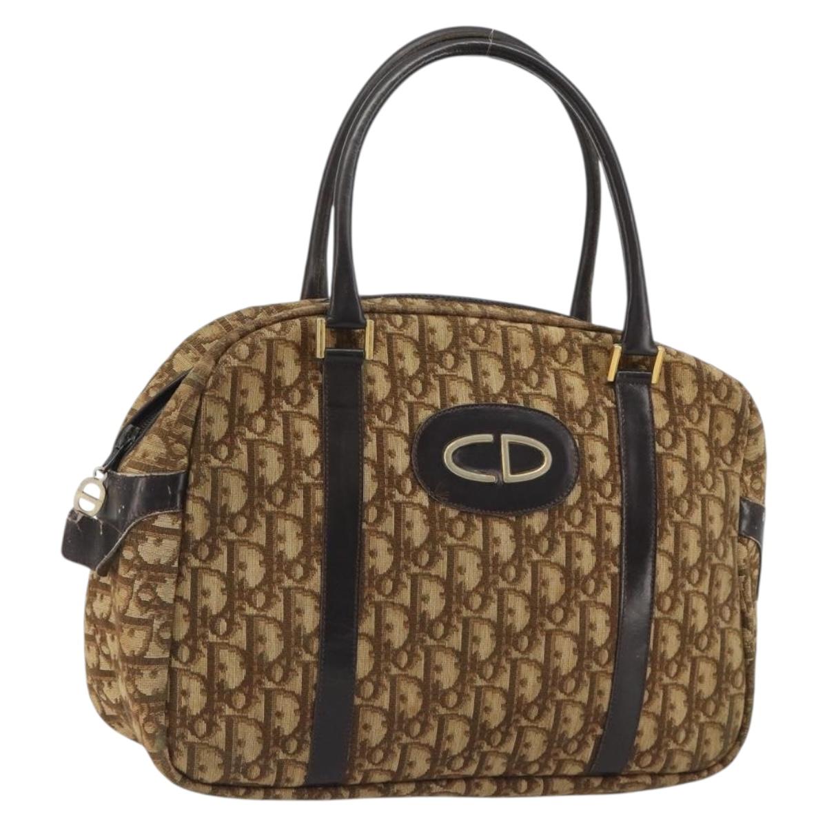 Christian Dior Trotter Canvas Hand Bag Brown Gold Auth gh2185