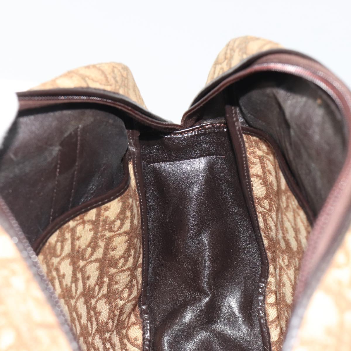 Christian Dior Trotter Canvas Hand Bag Brown Gold Auth gh2185