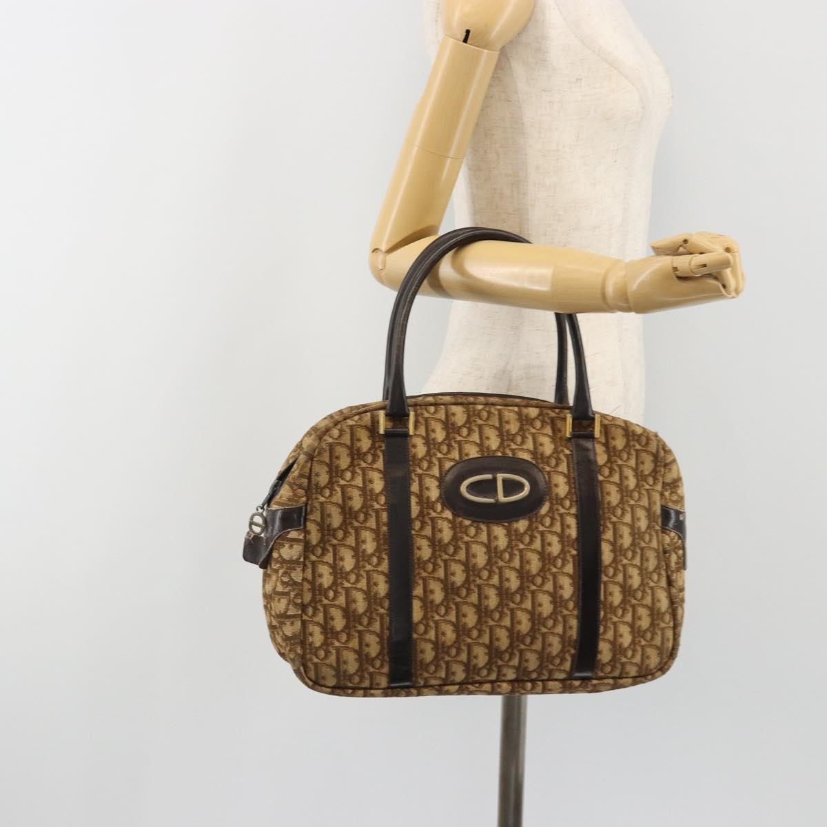 Christian Dior Trotter Canvas Hand Bag Brown Gold Auth gh2185