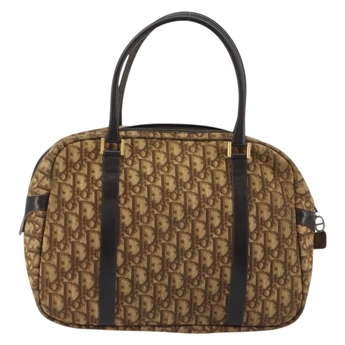 Christian Dior Trotter Canvas Hand Bag Brown Gold Auth gh2185