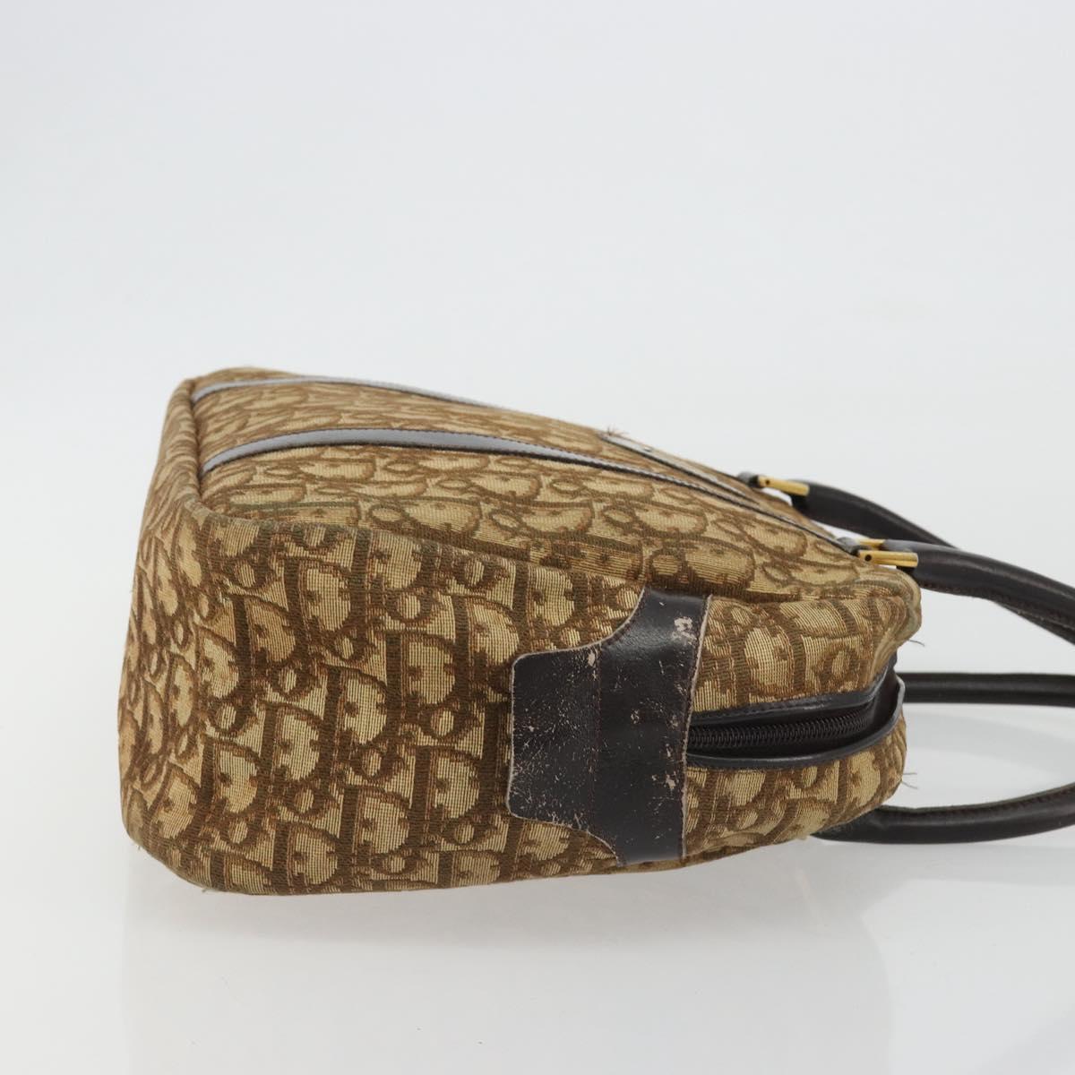 Christian Dior Trotter Canvas Hand Bag Brown Gold Auth gh2185