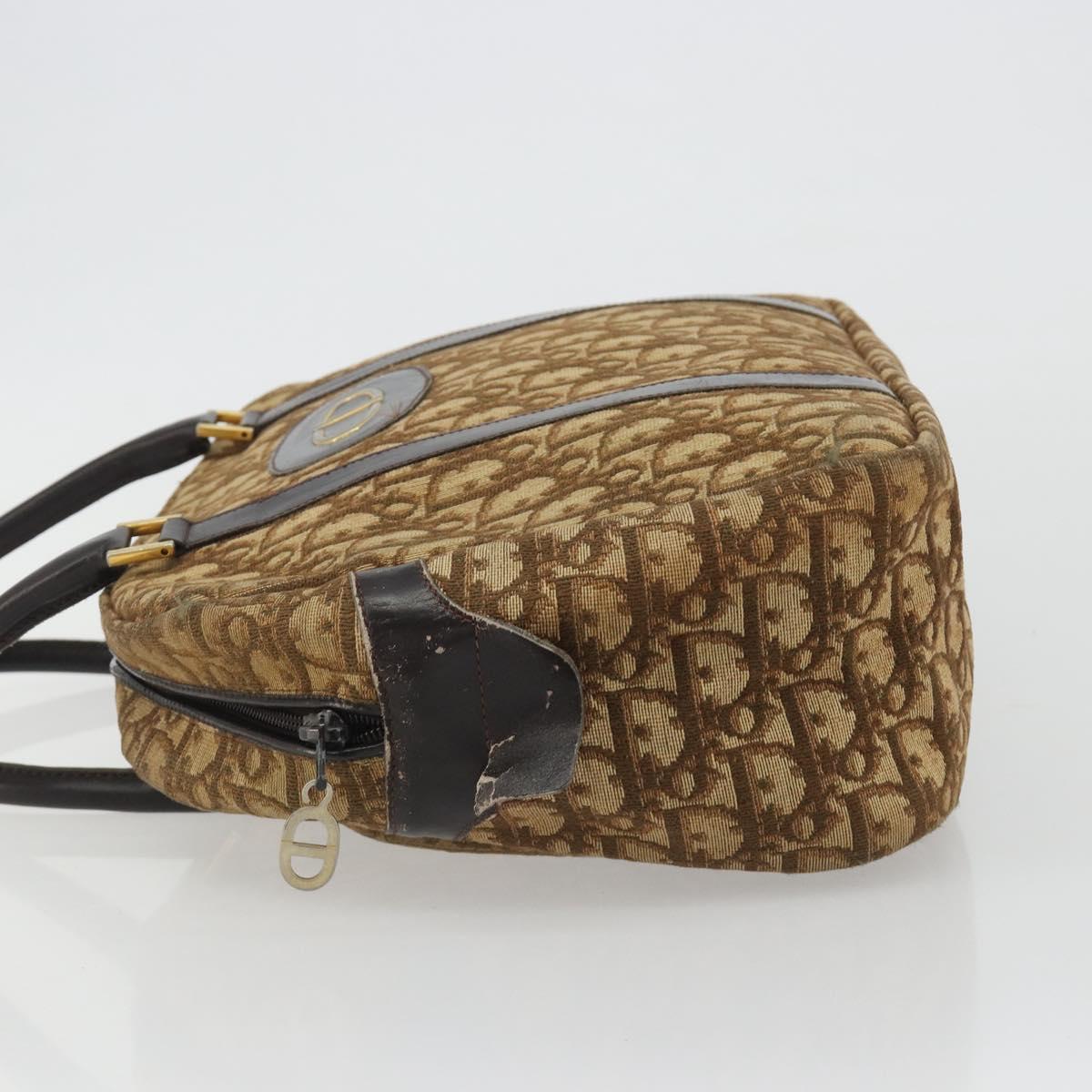 Christian Dior Trotter Canvas Hand Bag Brown Gold Auth gh2185