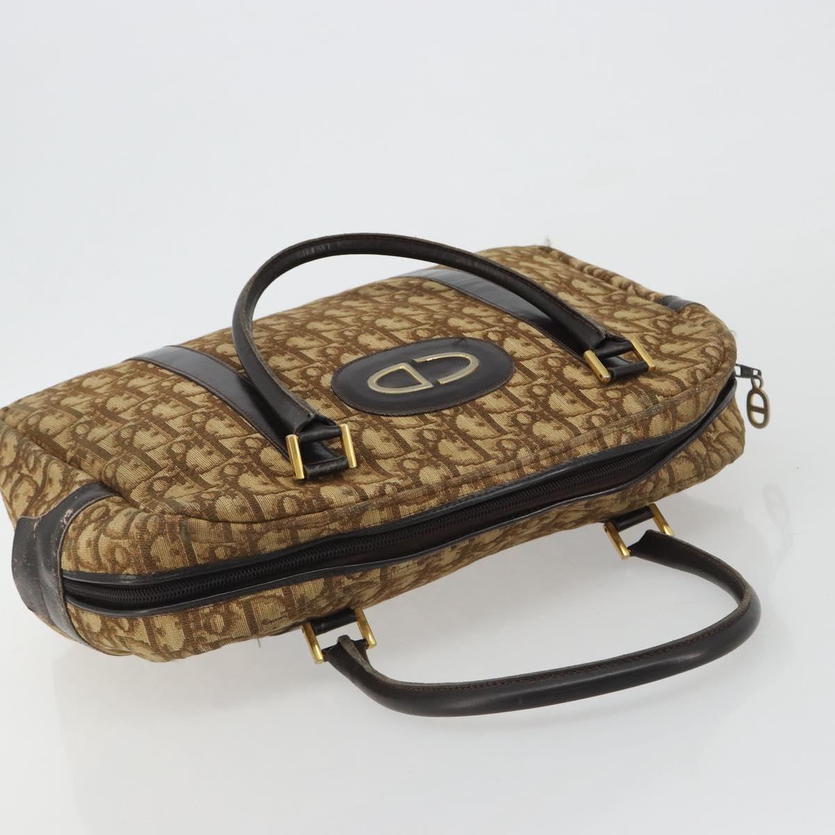Christian Dior Trotter Canvas Hand Bag Brown Gold Auth gh2185