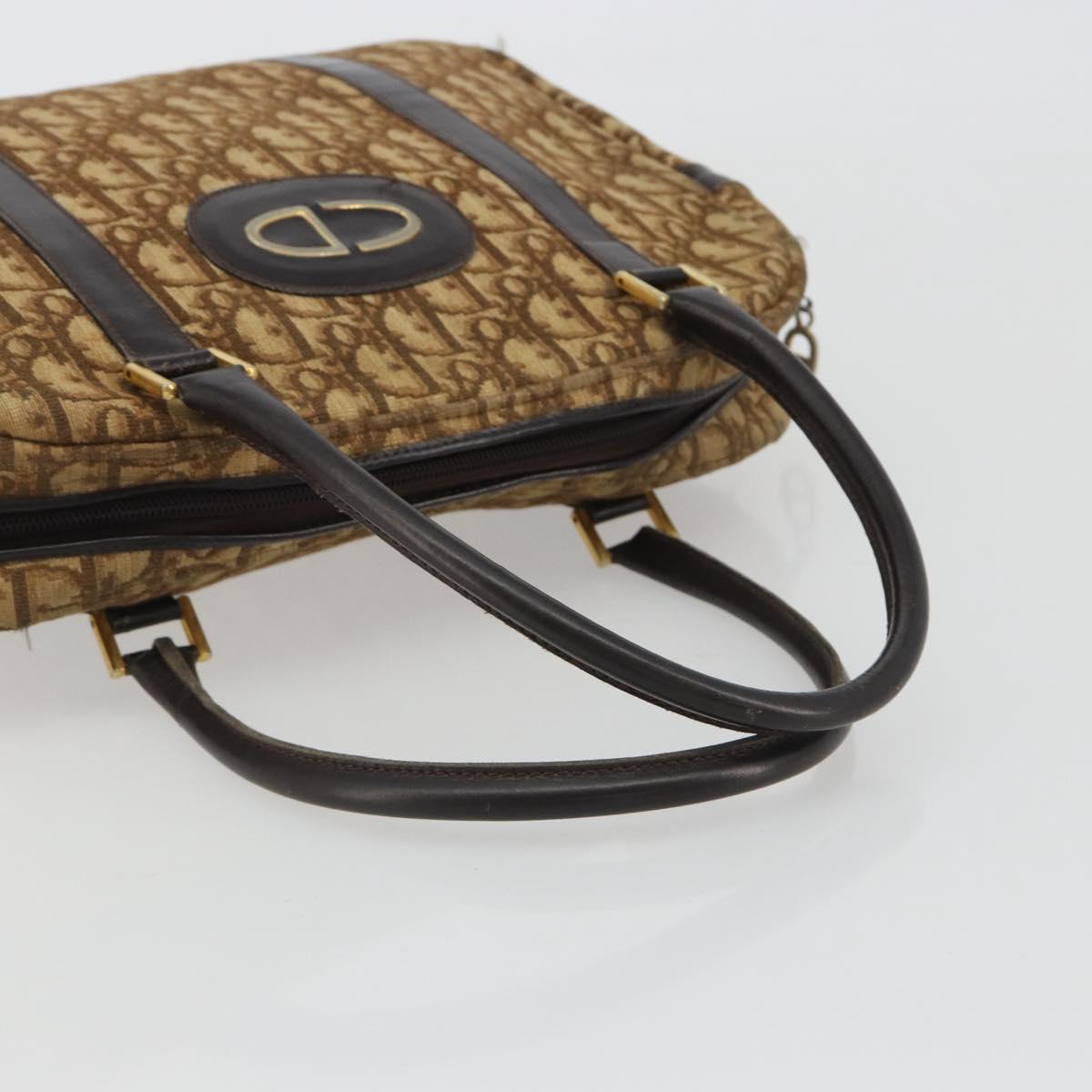 Christian Dior Trotter Canvas Hand Bag Brown Gold Auth gh2185