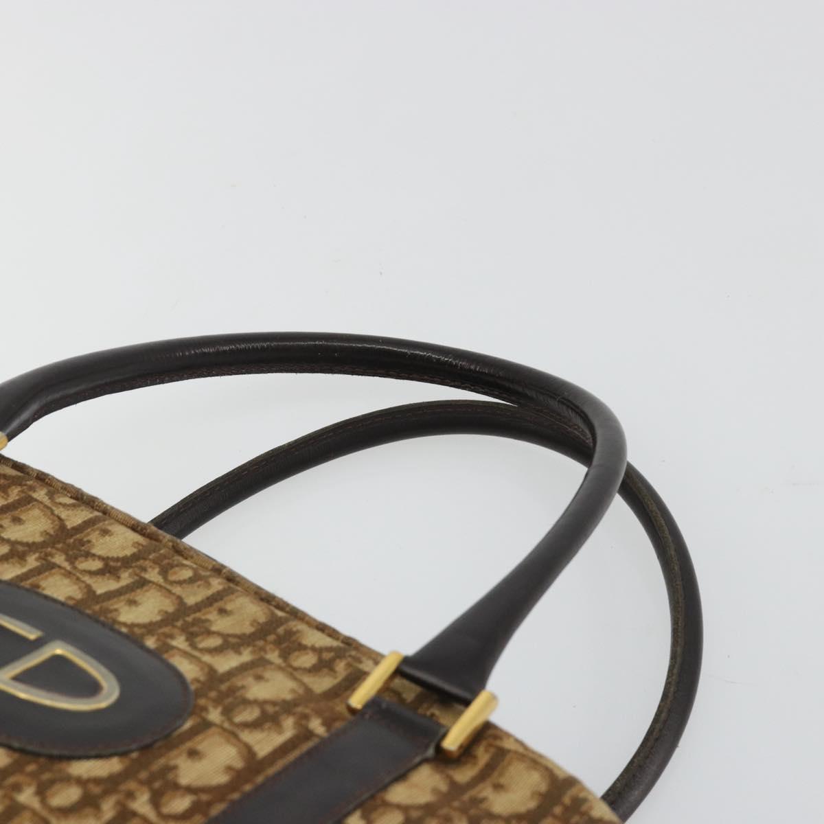 Christian Dior Trotter Canvas Hand Bag Brown Gold Auth gh2185
