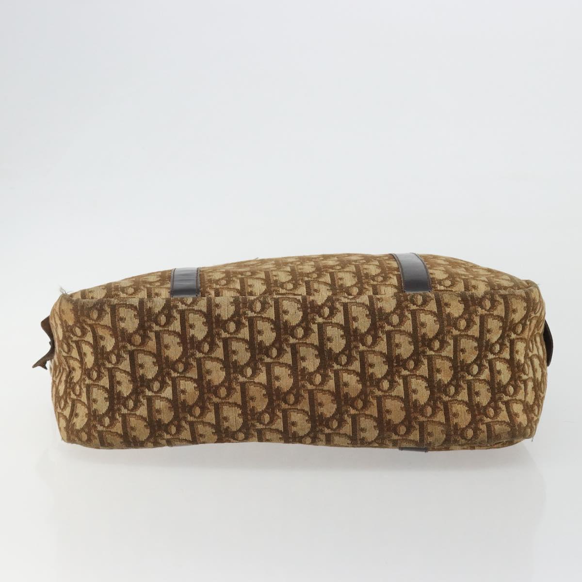 Christian Dior Trotter Canvas Hand Bag Brown Gold Auth gh2185