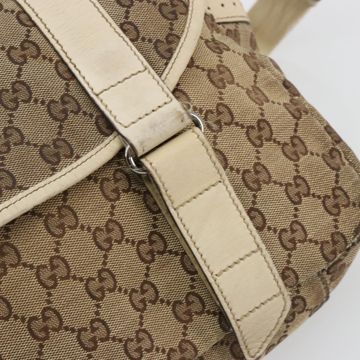 GUCCI GG Canvas Shoulder Bag Beige Silver 145859 Auth gh2186