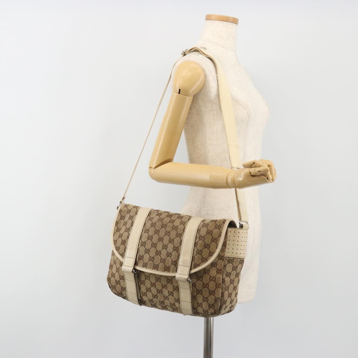 GUCCI GG Canvas Shoulder Bag Beige Silver 145859 Auth gh2186