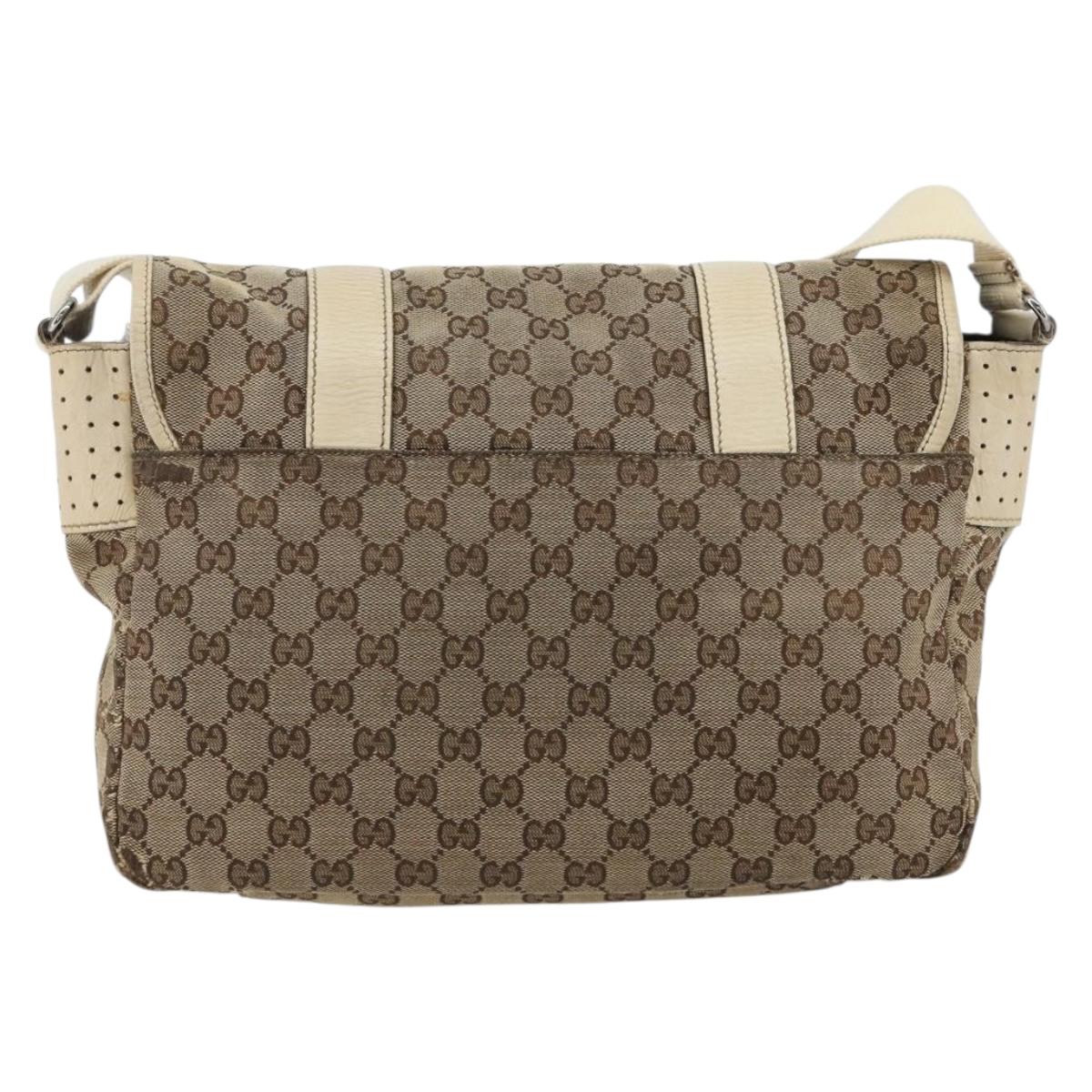 GUCCI GG Canvas Shoulder Bag Beige Silver 145859 Auth gh2186