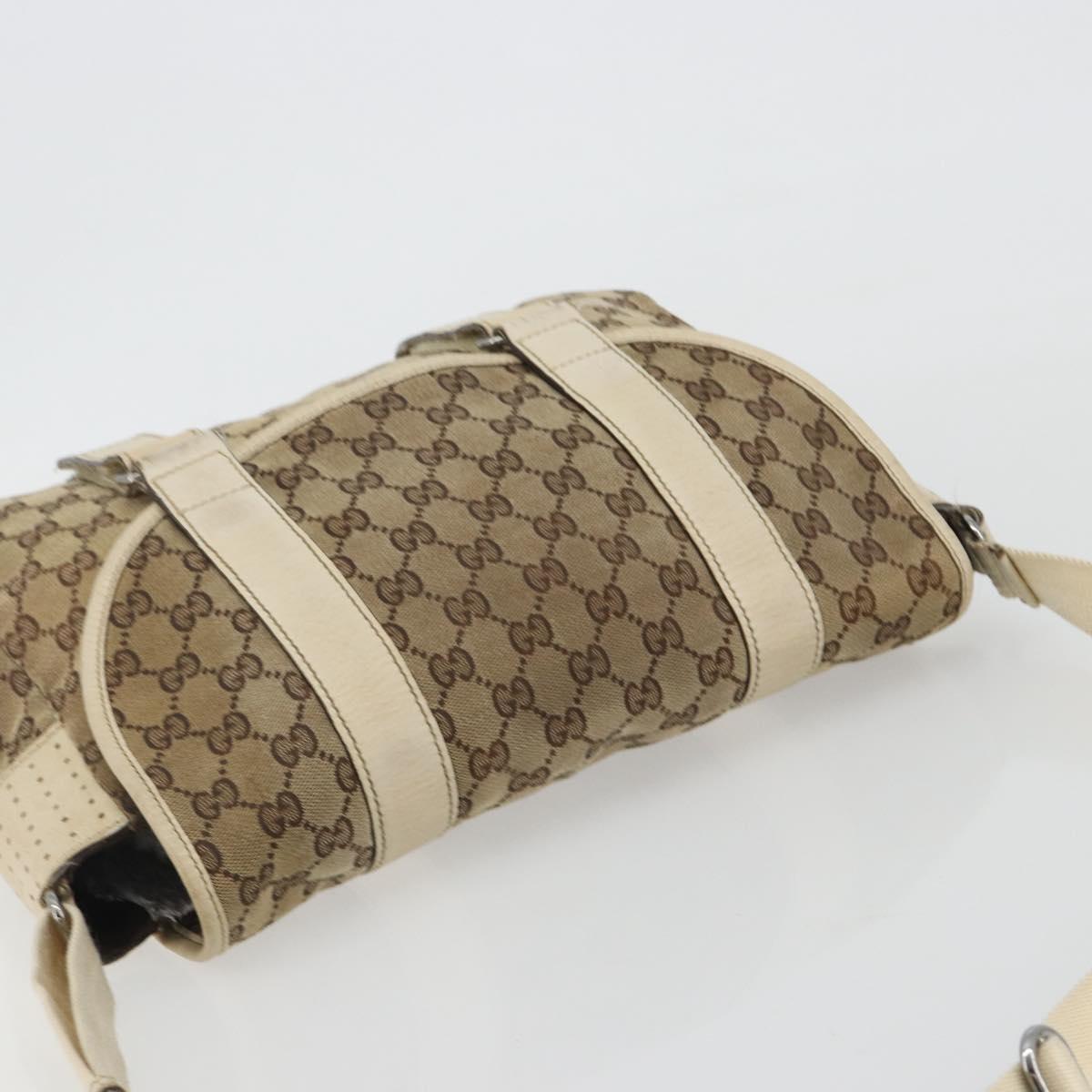 GUCCI GG Canvas Shoulder Bag Beige Silver 145859 Auth gh2186