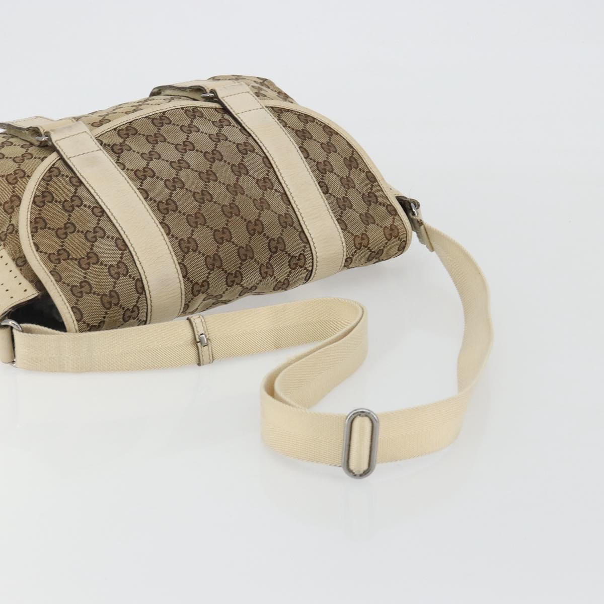 GUCCI GG Canvas Shoulder Bag Beige Silver 145859 Auth gh2186