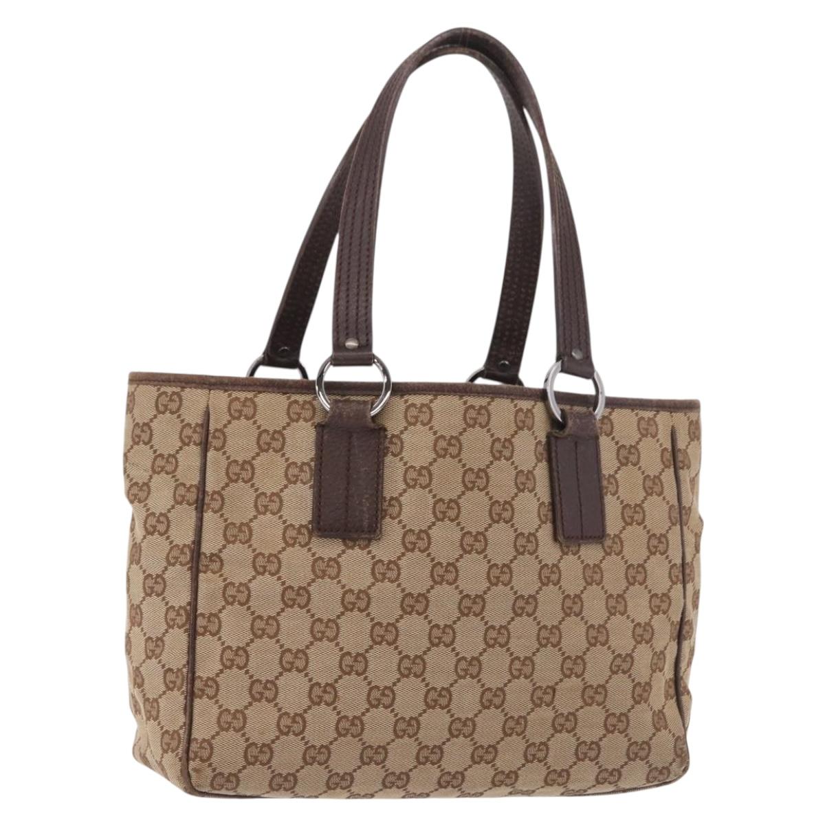 GUCCI GG Canvas Hand Bag Beige Silver 113019 Auth gh2187