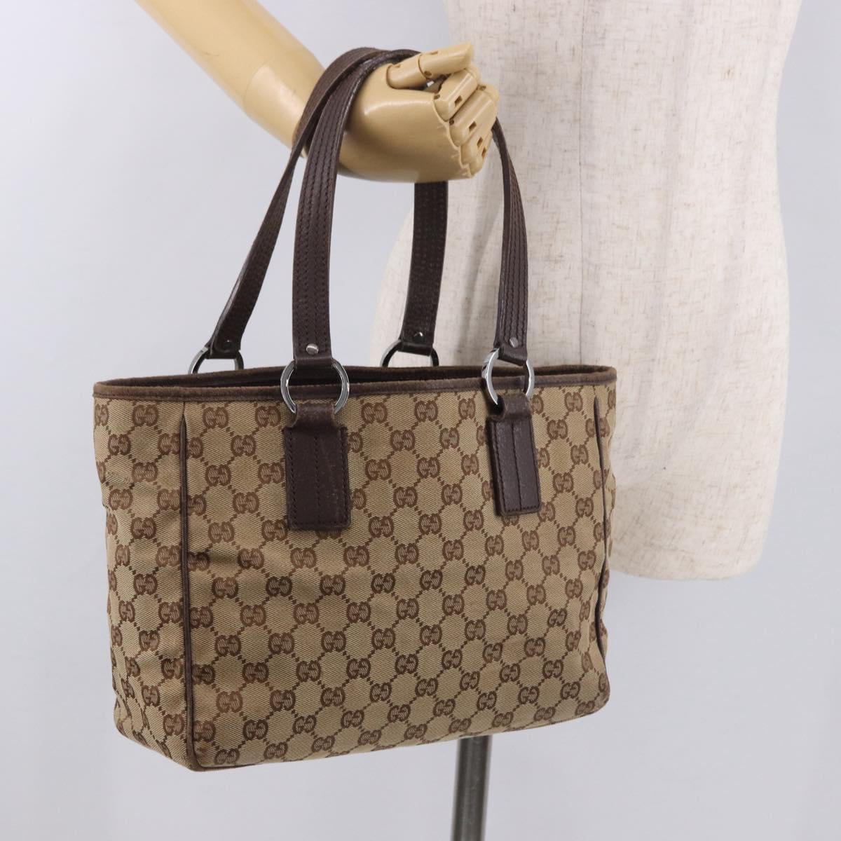GUCCI GG Canvas Hand Bag Beige Silver 113019 Auth gh2187