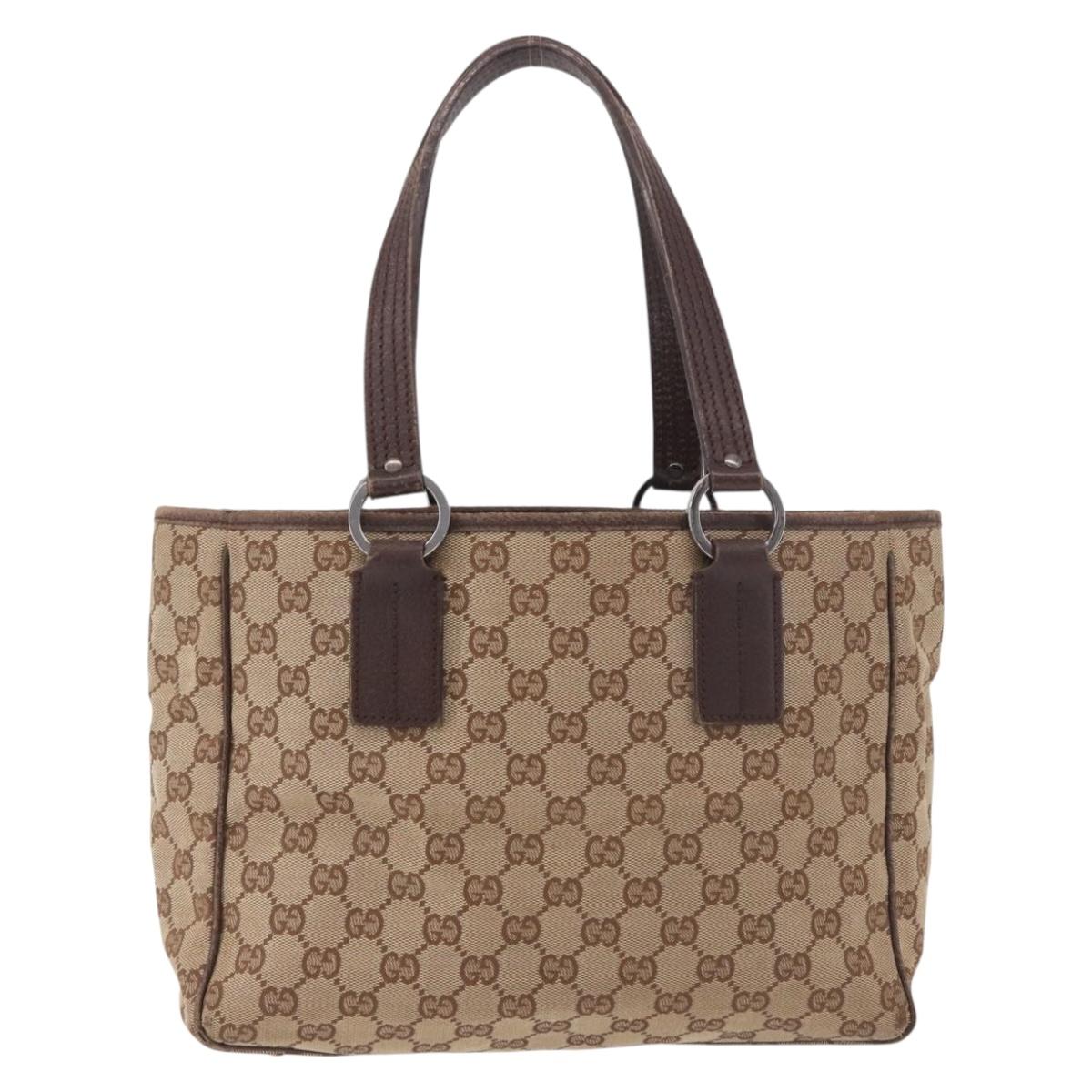 GUCCI GG Canvas Hand Bag Beige Silver 113019 Auth gh2187