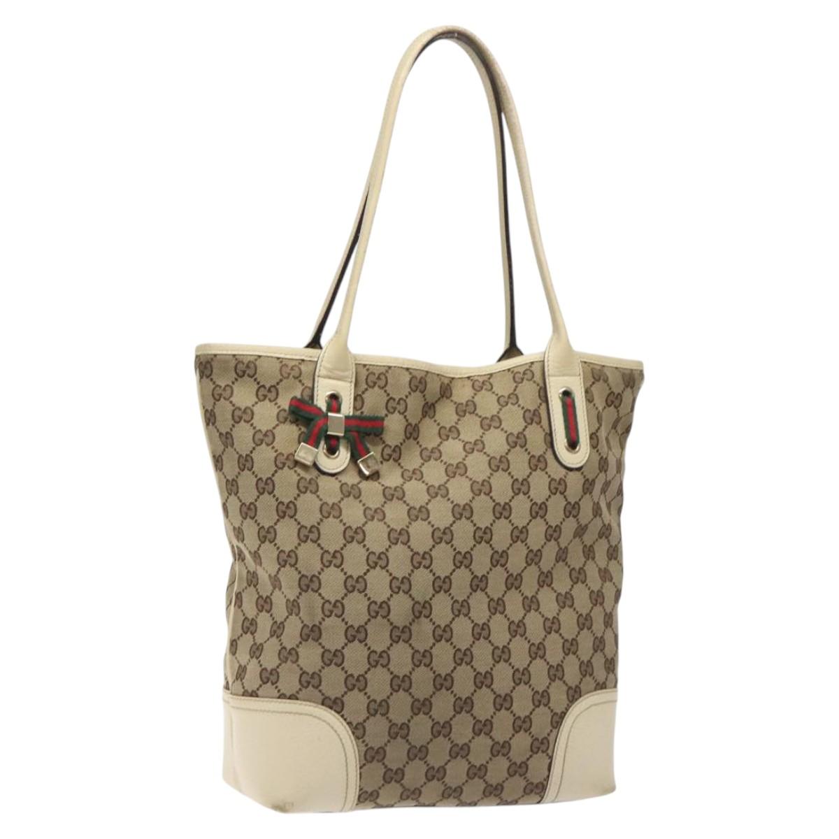 GUCCI GG Canvas Web Sherry Line Tote Bag Beige Gold 181779 Auth gh219