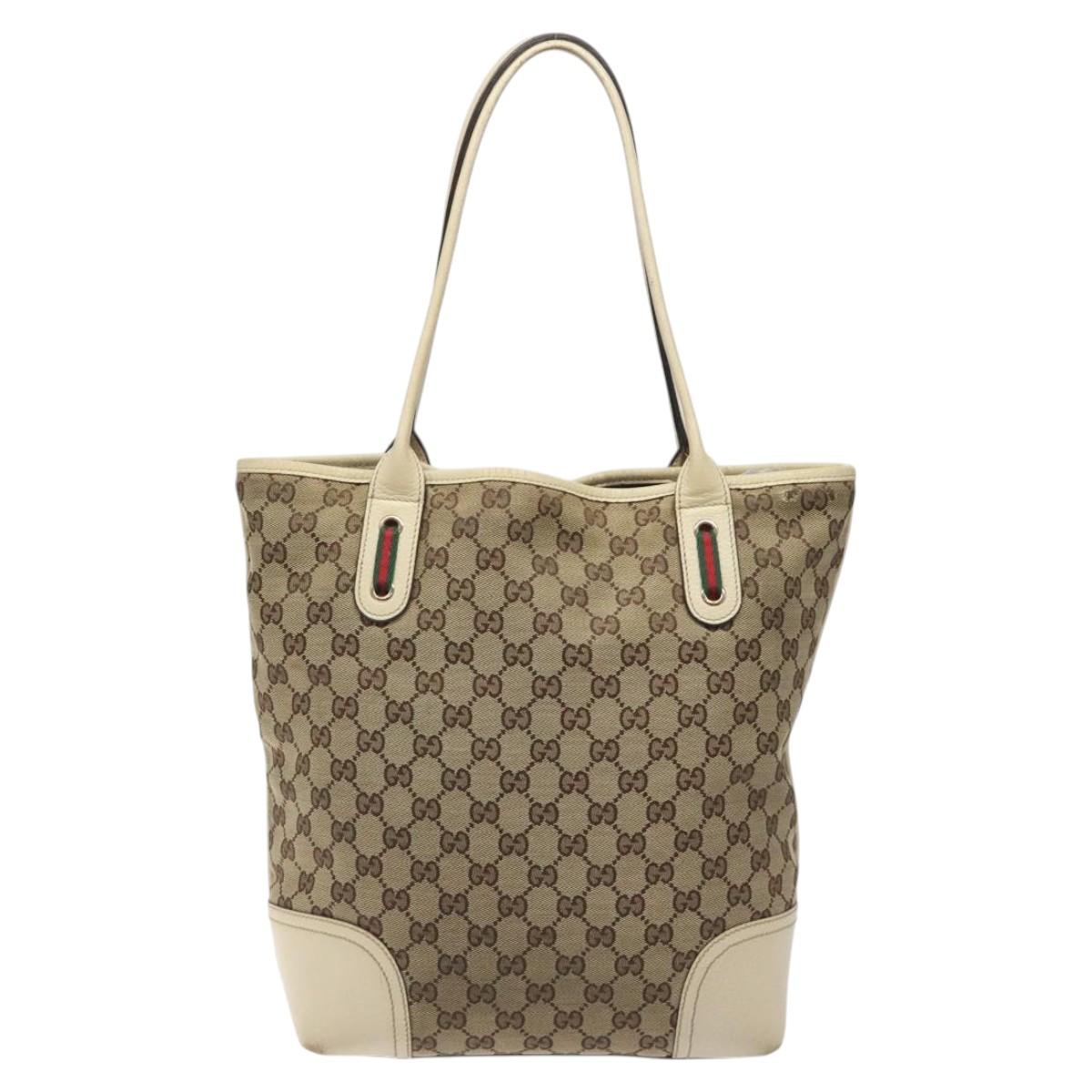 GUCCI GG Canvas Web Sherry Line Tote Bag Beige Gold 181779 Auth gh219