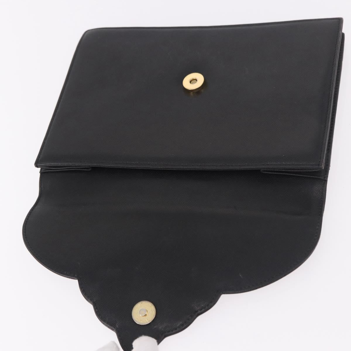 SAINT LAURENT Clutch Bag Leather Black Gold Auth gh2190