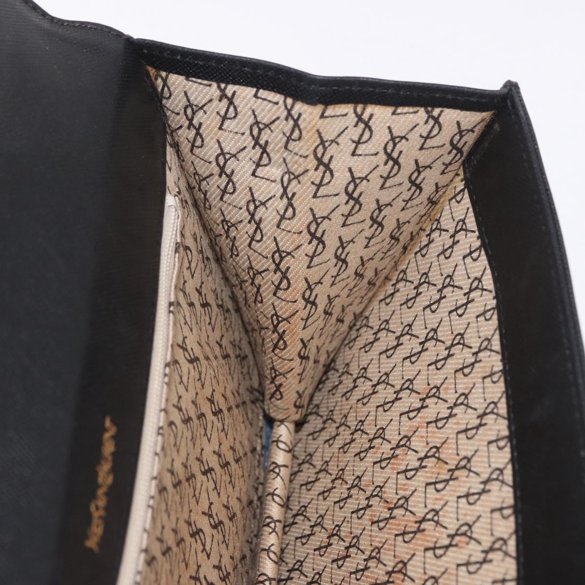 SAINT LAURENT Clutch Bag Leather Black Gold Auth gh2190