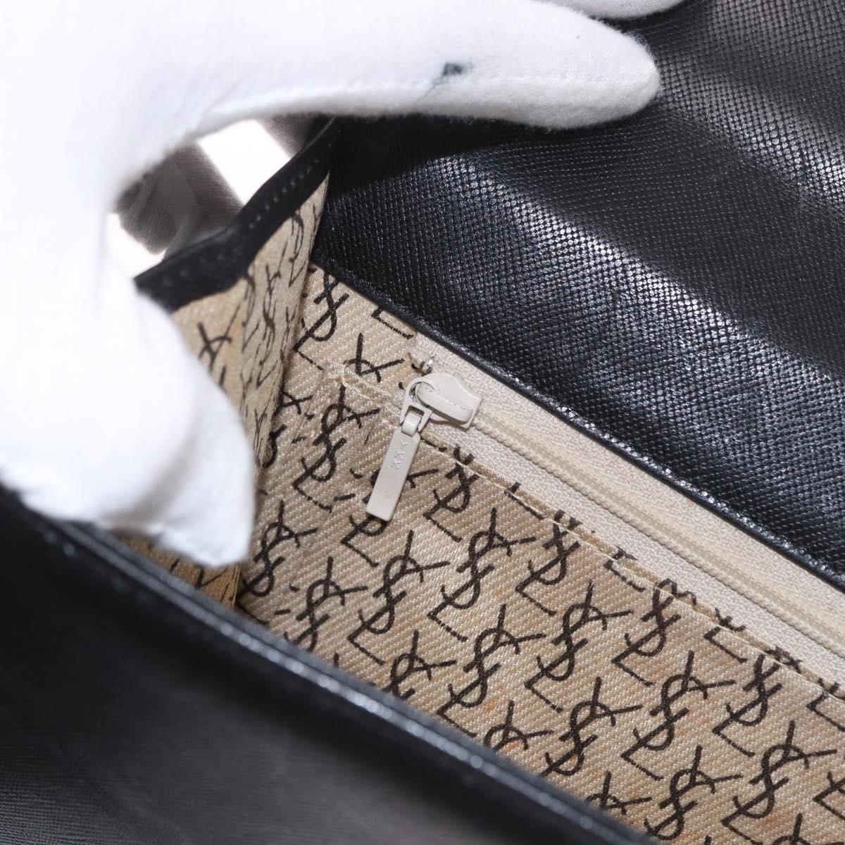 SAINT LAURENT Clutch Bag Leather Black Gold Auth gh2190