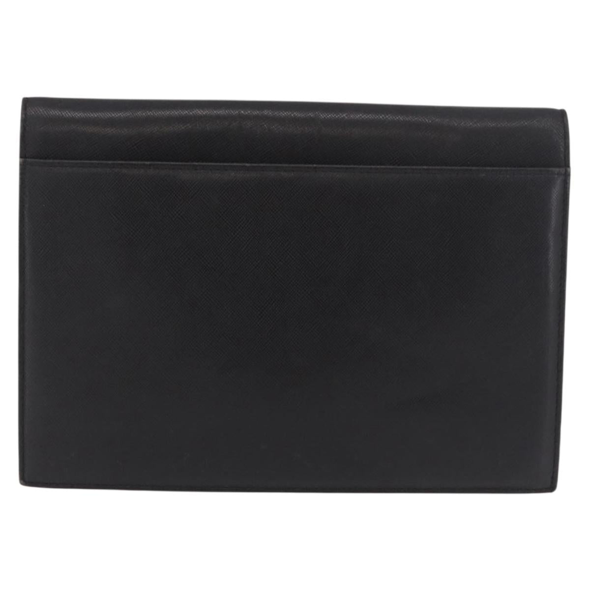 SAINT LAURENT Clutch Bag Leather Black Gold Auth gh2190
