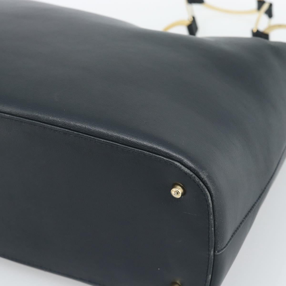 GUCCI Shoulder Bag Leather Navy Gold 001 1998 1805 Auth gh2191