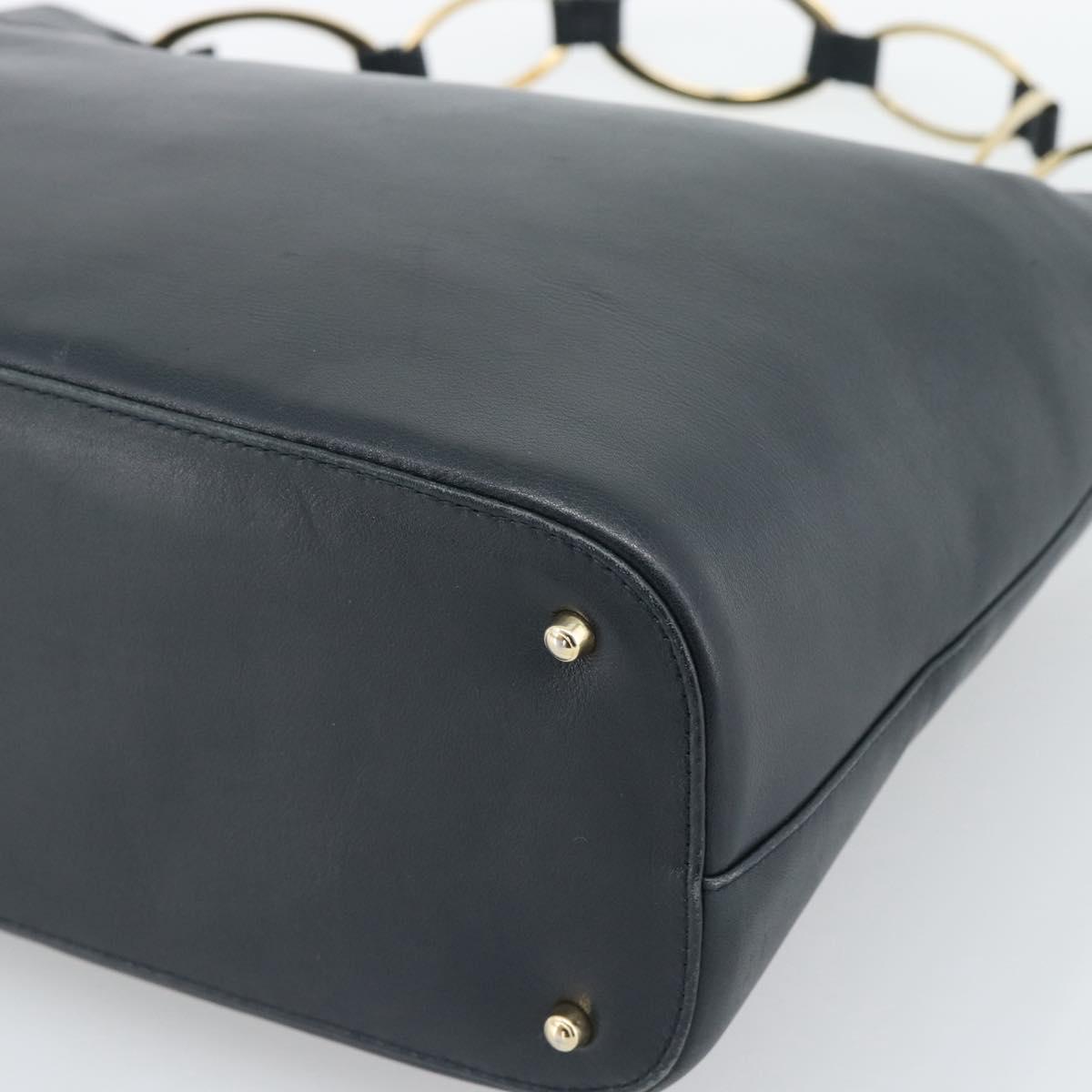 GUCCI Shoulder Bag Leather Navy Gold 001 1998 1805 Auth gh2191