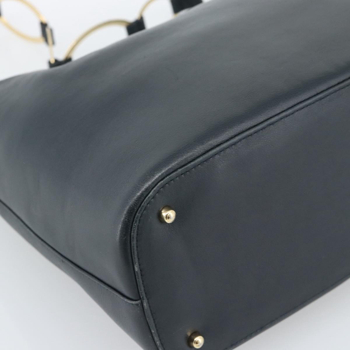 GUCCI Shoulder Bag Leather Navy Gold 001 1998 1805 Auth gh2191
