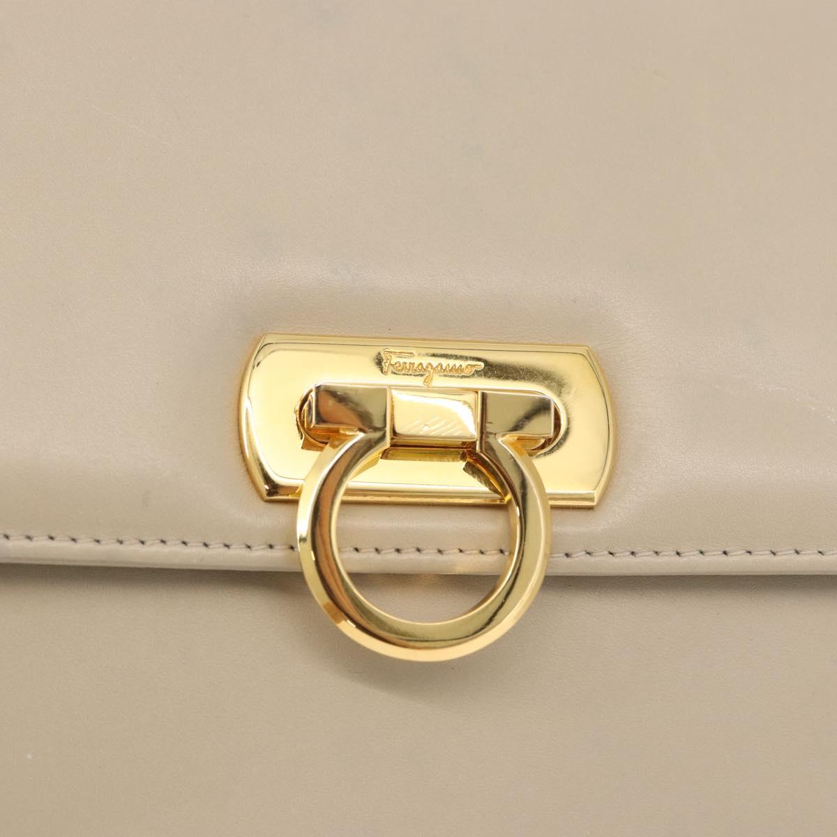 Salvatore Ferragamo Gancini Shoulder Bag Leather Ivory Gold Auth gh2195