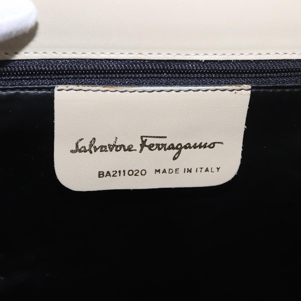 Salvatore Ferragamo Gancini Shoulder Bag Leather Ivory Gold Auth gh2195