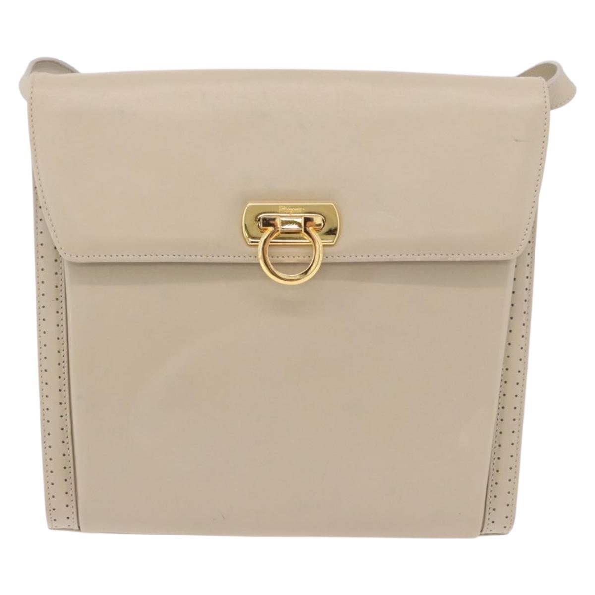 Salvatore Ferragamo Gancini Shoulder Bag Leather Ivory Gold Auth gh2195