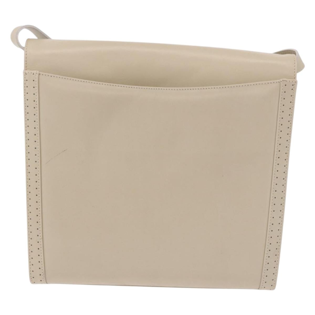 Salvatore Ferragamo Gancini Shoulder Bag Leather Ivory Gold Auth gh2195