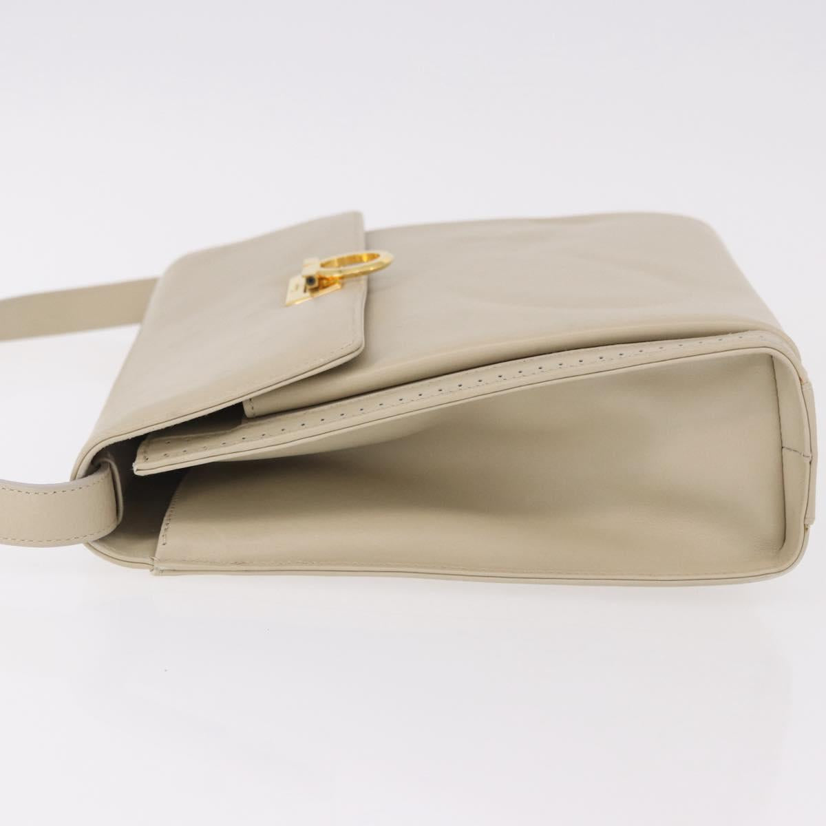Salvatore Ferragamo Gancini Shoulder Bag Leather Ivory Gold Auth gh2195