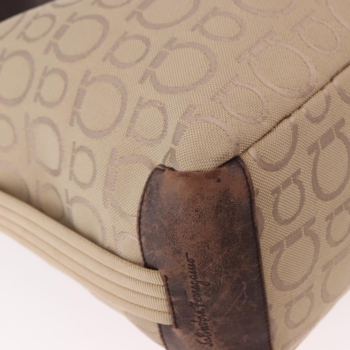 Salvatore Ferragamo Gancini Shoulder Bag Canvas Beige Gold Auth gh2197