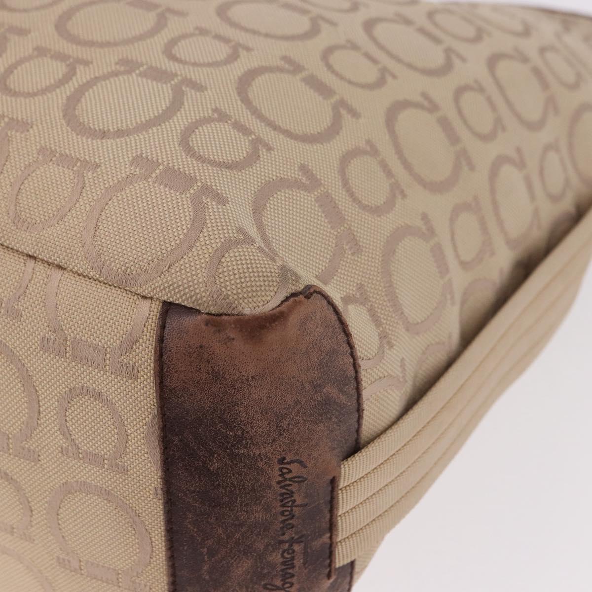 Salvatore Ferragamo Gancini Shoulder Bag Canvas Beige Gold Auth gh2197