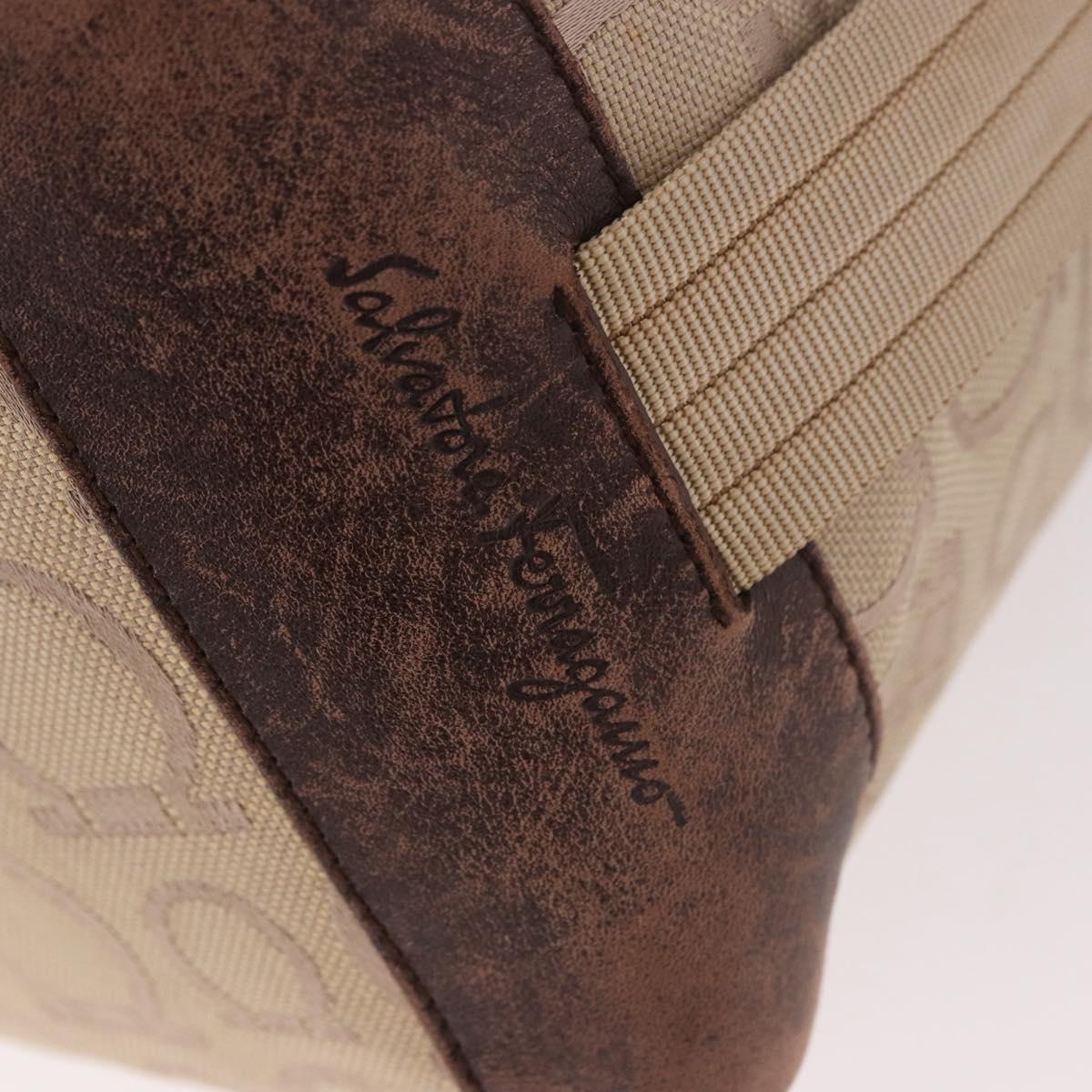 Salvatore Ferragamo Gancini Shoulder Bag Canvas Beige Gold Auth gh2197